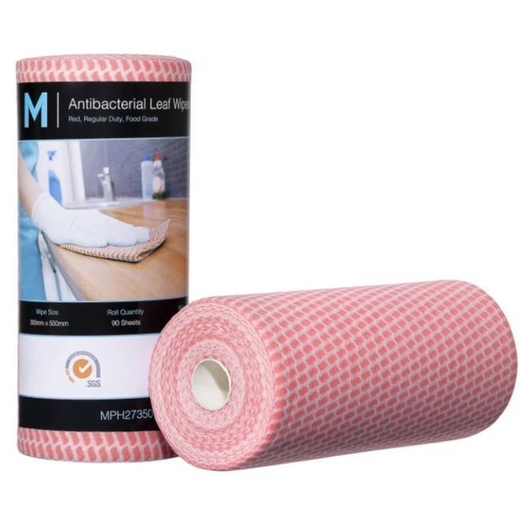 Antibacterial Leaf Wipes - Red 300mm x 500mm 90 Sheets 60gsm