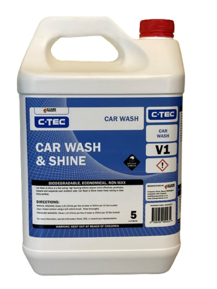 C-TEC Car Wash Shine V1 5L helps clean vehicle surfaces while leaving a fresh, bright, and polished appearance.