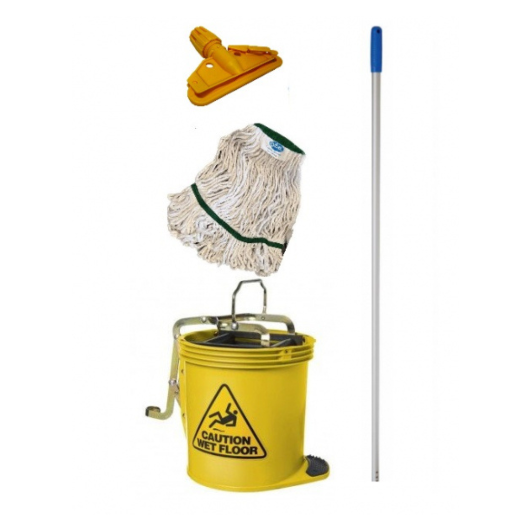 Complete Kentucky Mop Kit Cotton Yellow (Mop, Clip, Handle & Bucket)