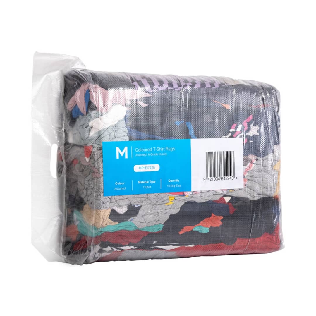 Coloured T Shirt Rags - Assorted 10.0kg Compressed Bag