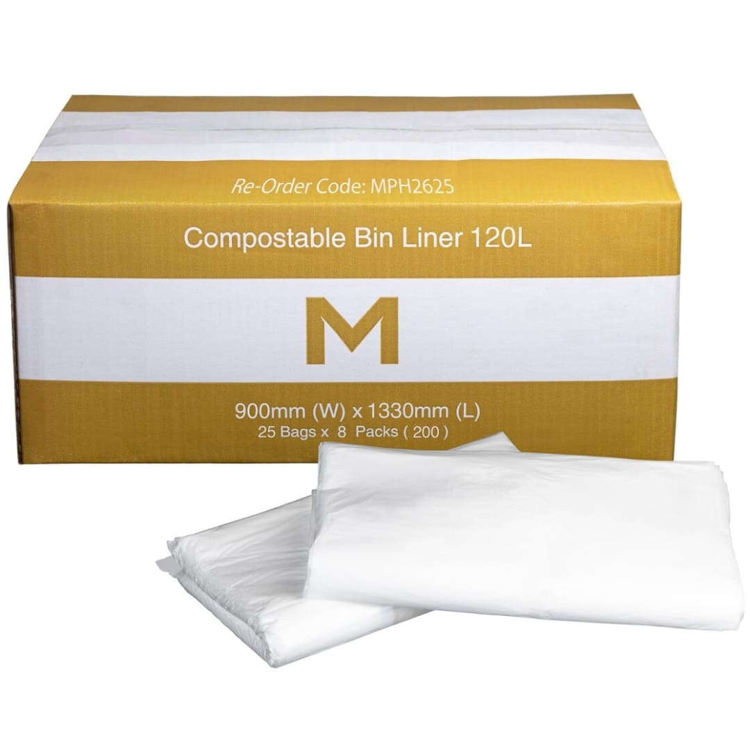 FP Compostable Bin Liner 120L - White, 900mm x 1330mm x 30mu - 200 Bags/Box