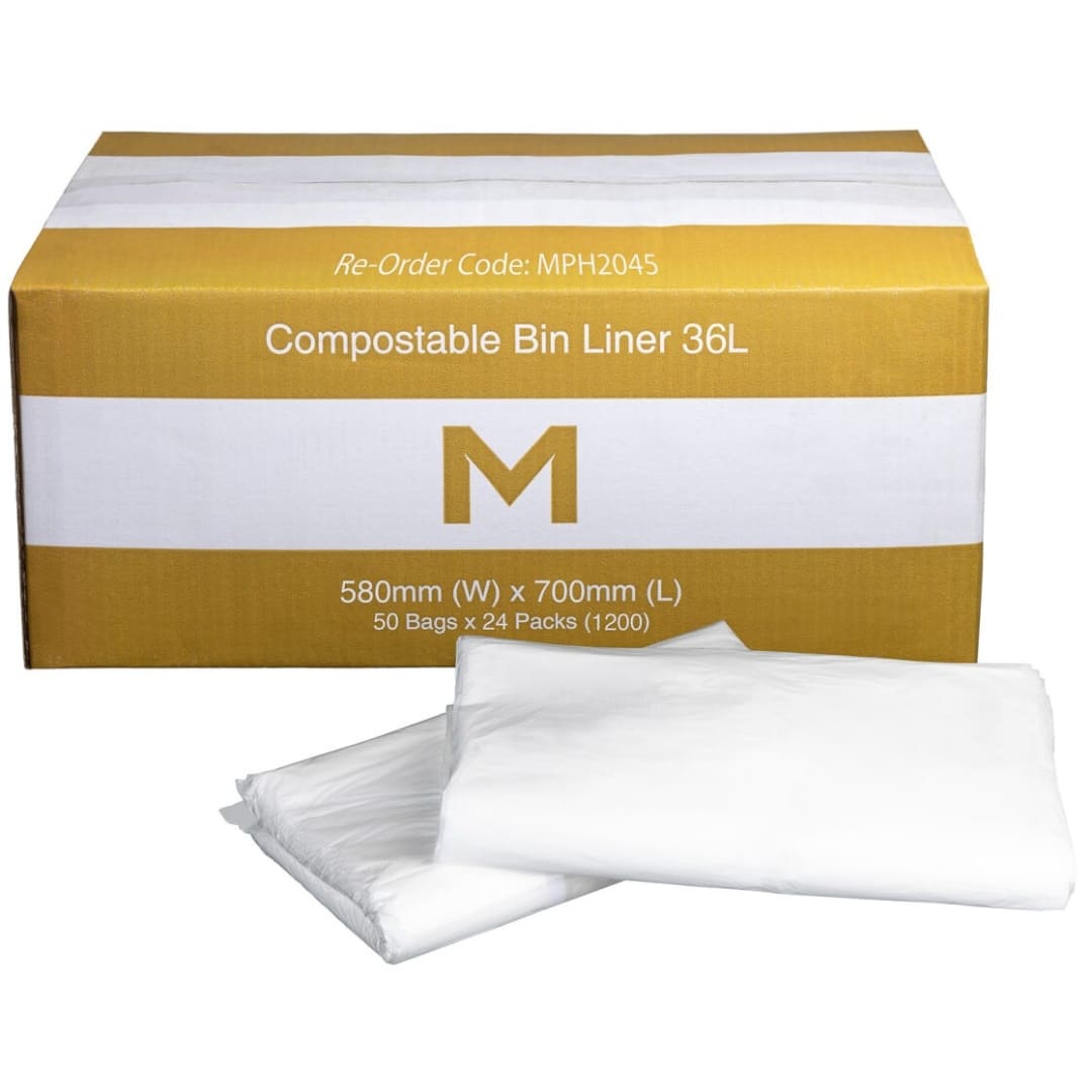 FP Compostable Bin Liner 36L - White, 580mm x 700mm x 20mu - 1200 Bags/Box