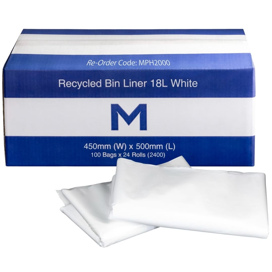 FP Recycled Bin Liner 18L - White, 450mm x 500mm x 20mu - 2400 Bags/Box