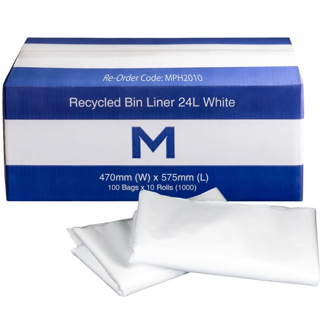 FP Recycled Bin Liner 24L - White, 470mm x 575mm x 30mu - 1000 Bags/Box