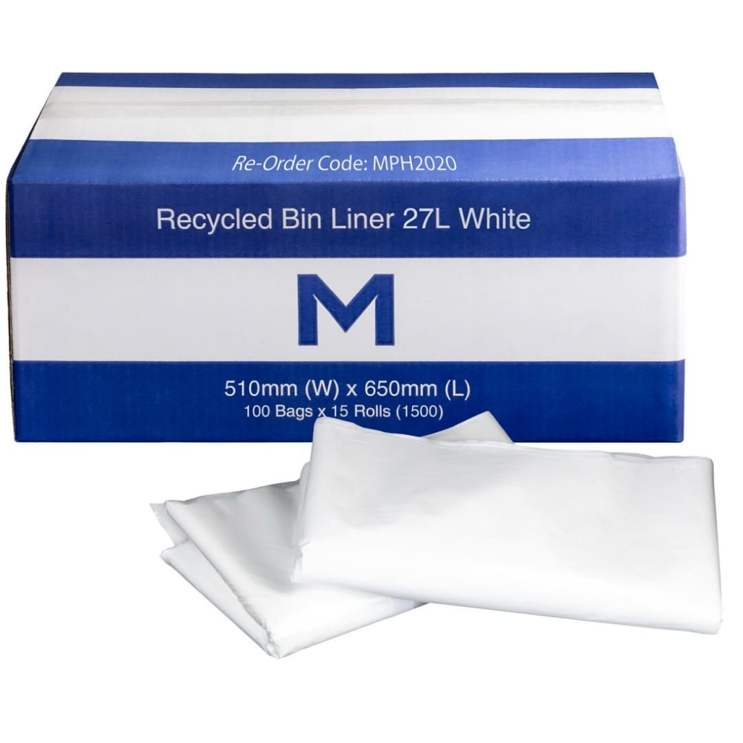 FP Recycled Bin Liner 27L - White, 510mm x 650mm x 20mu - 1500 Bags/Box