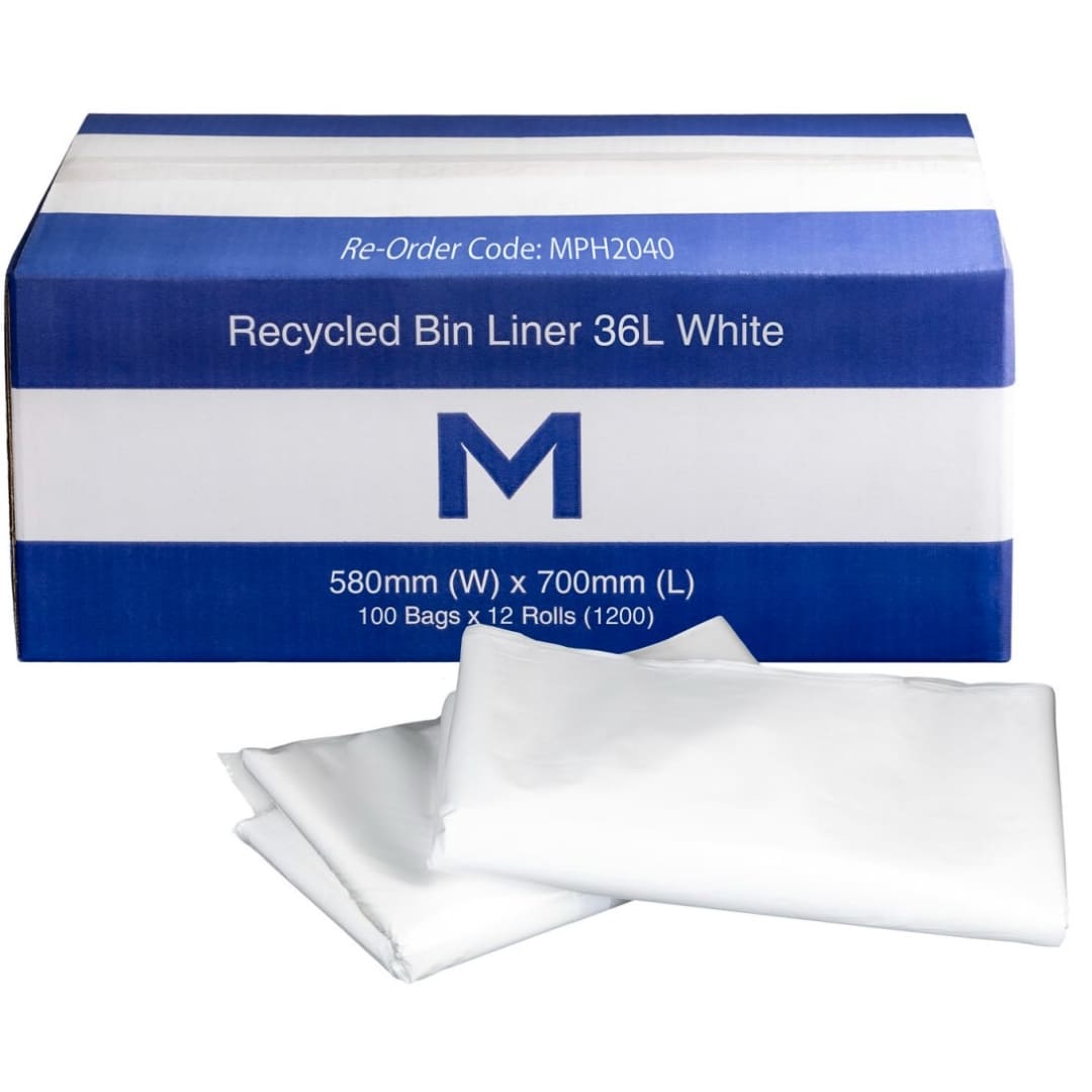 FP Recycled Bin Liner 36L - White, 580mm x 700mm x 20mu - 1200 Bags/Box