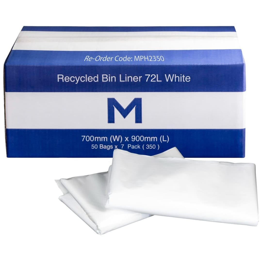 FP Recycled Bin Liner 72L - White, 700mm x 900mm x 40mu - 350 Bags/Box