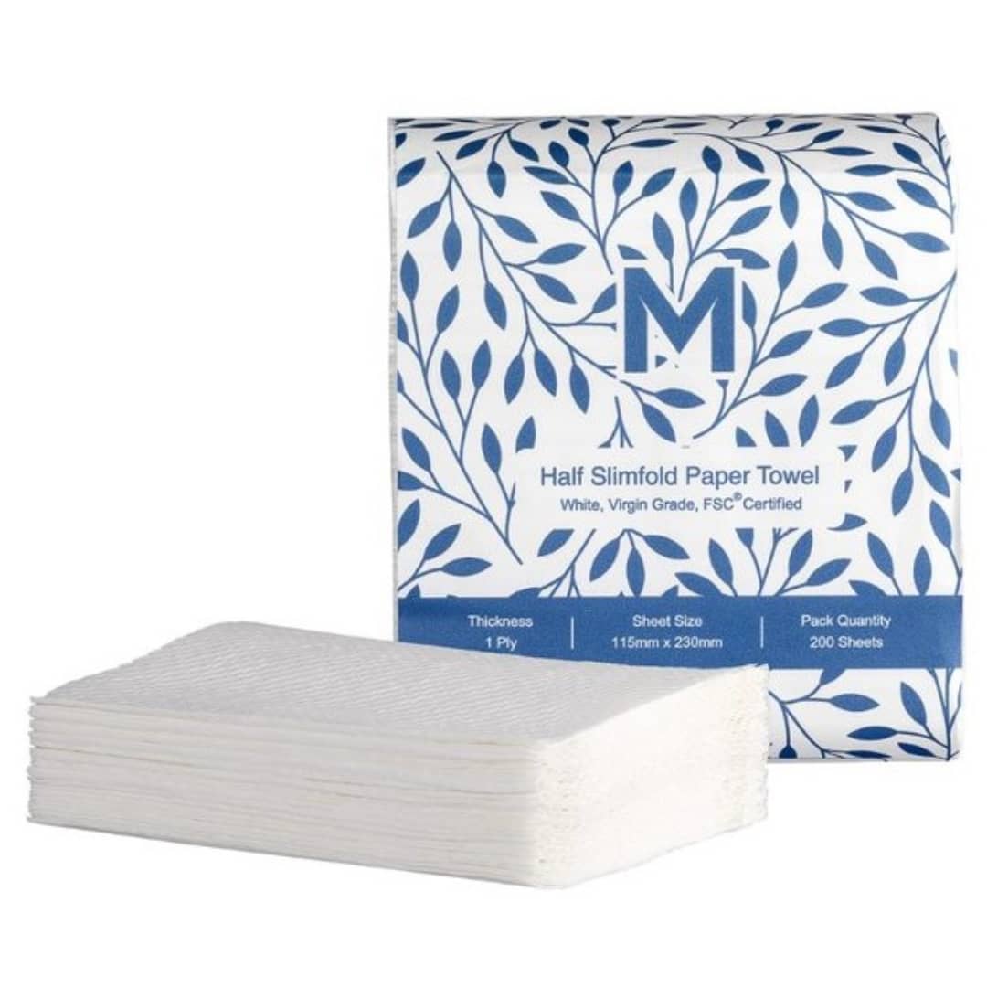 Half Slimfold Paper Towel - White, 115mm x 230mm, 1 Ply, FSC® Mix - 8000 Sheets/Box