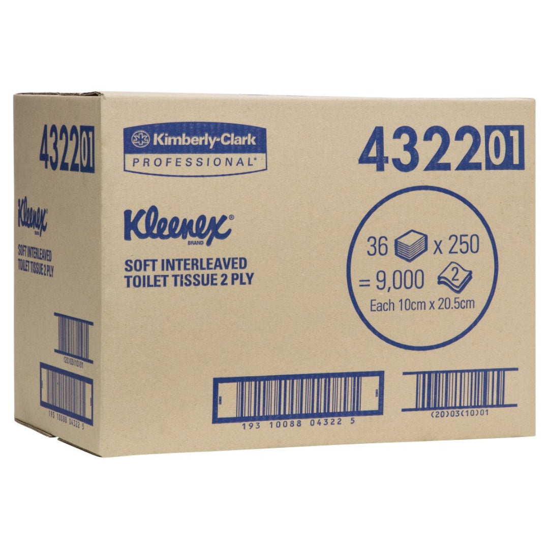 Kleenex 4322 Soft Interleaved Toilet Tissue 250 Sheets per roll White - Carton of 36 Rolls