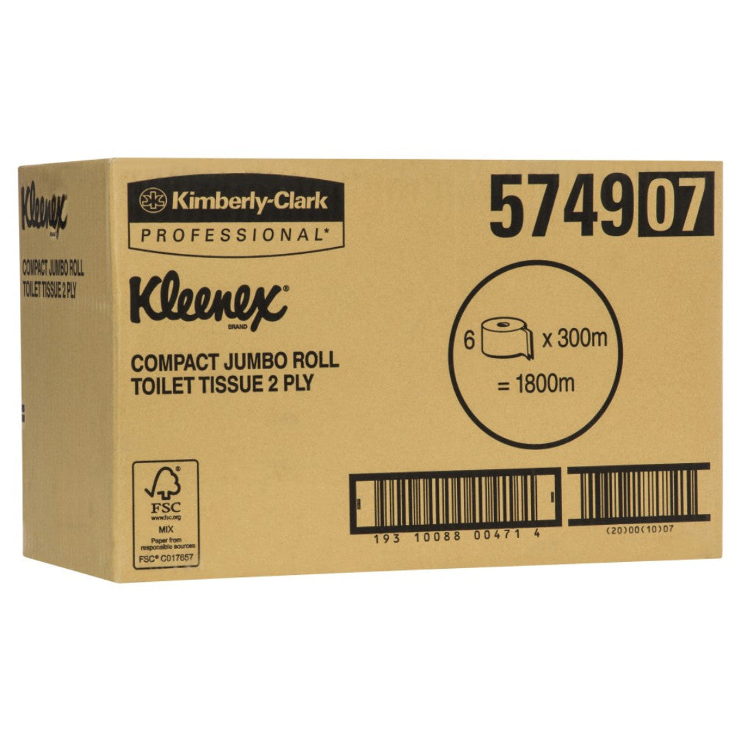 Kleenex 5749 White Jumbo Toilet Roll 2 Ply 300m per roll - Carton of 6 Rolls