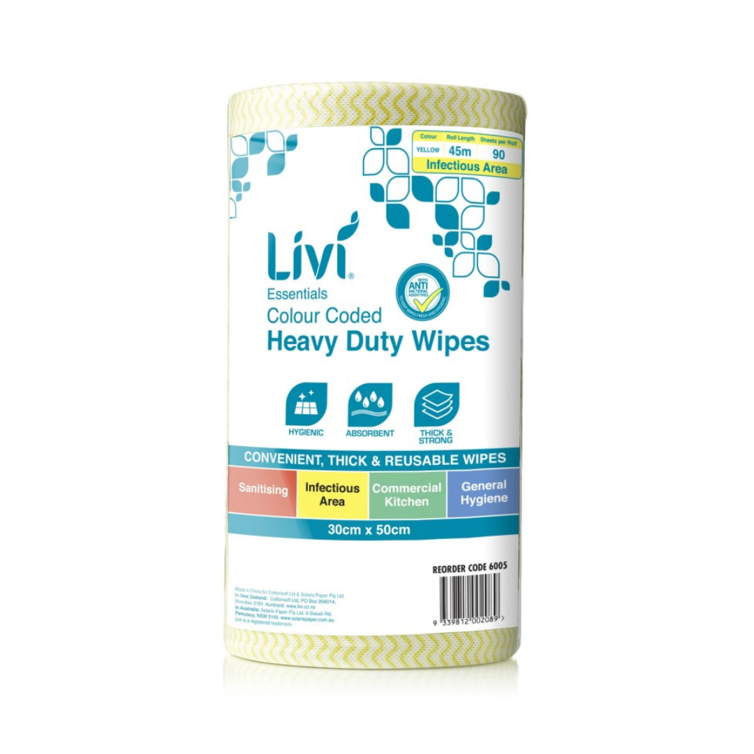 Livi Cloth Wipes Yellow 90 Sheets 300mm x 500mm - 1 Roll