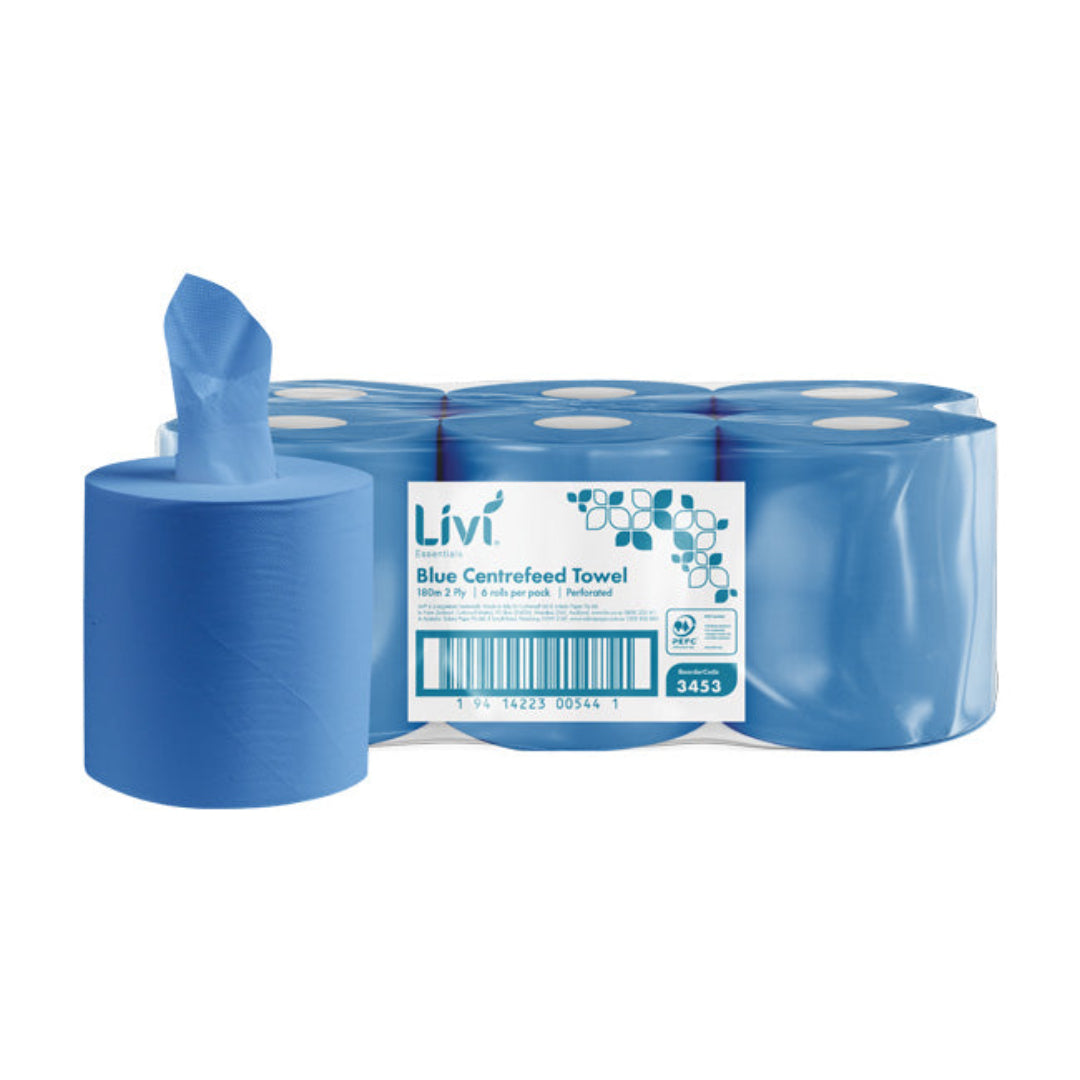 Livi Essentials 3453 Centre Feed Towel 2 ply 180 meters per roll Blue - Case of 6 Rolls 2