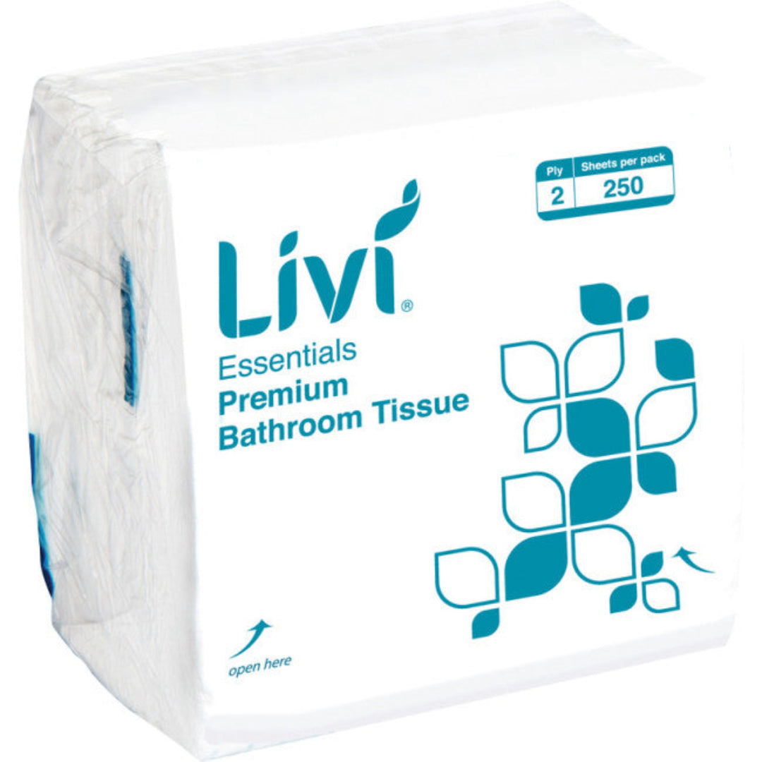 Livi Essentials 1006 Premium Interleaved Toilet Tissue 2 Ply 250 Sheets per pack White - Carton of 36 Packs