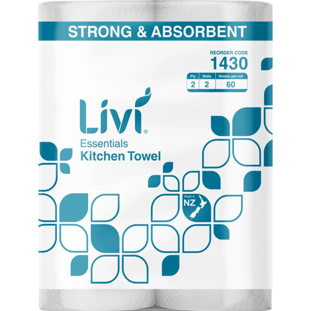 Livi Paper 1430 Towel Commercial 2 Ply 60 Sheets Per Roll - Pack of 2 Rolls