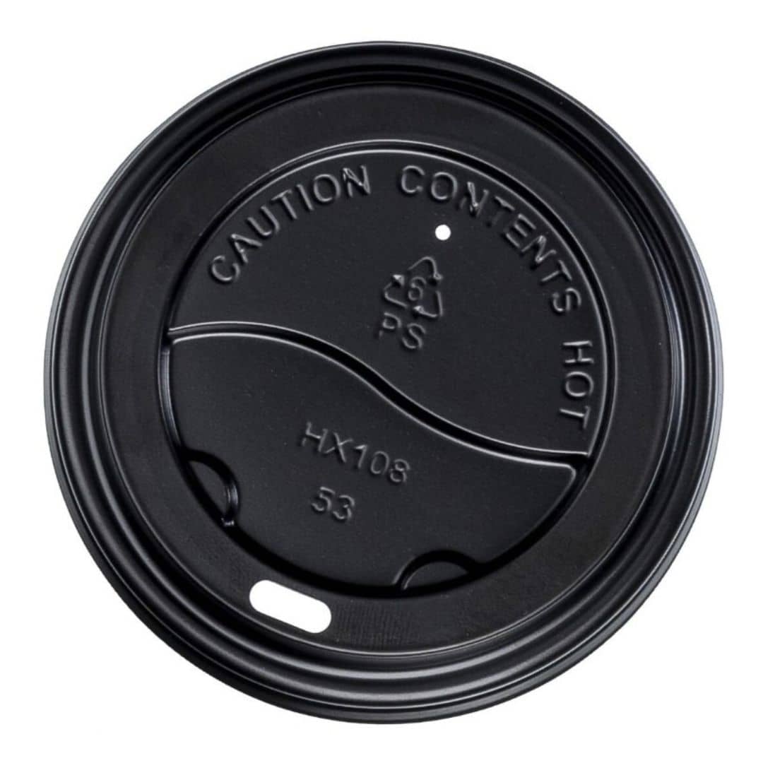 Black PS plastic cup lid 90mm diameter sip through straw hole