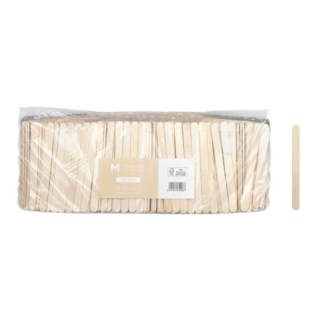 Natural wooden beverage stirrer sticks 10mm x 114mm FSC 100% 10,000 per box