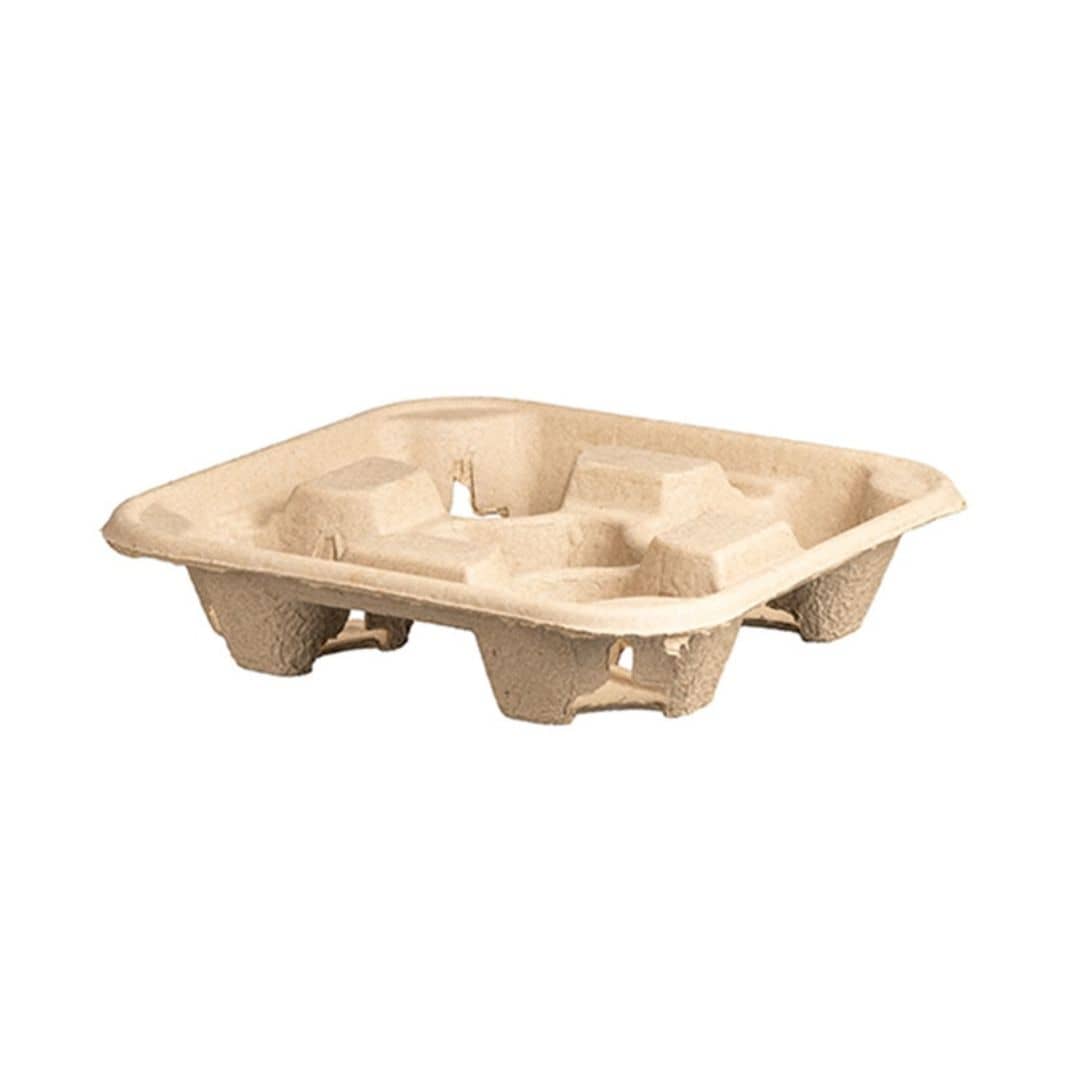 Brown pulp cup tray 4 cup capacity fits 80mm 90mm cups 300 Holders/Box