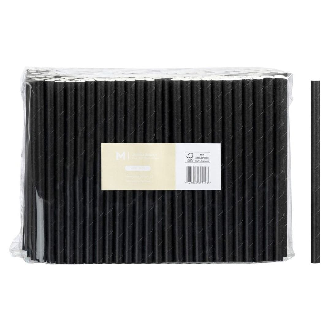 Black paper jumbo straight straws 10mm x 200mm 300gsm FSC Mix 2500 per box
