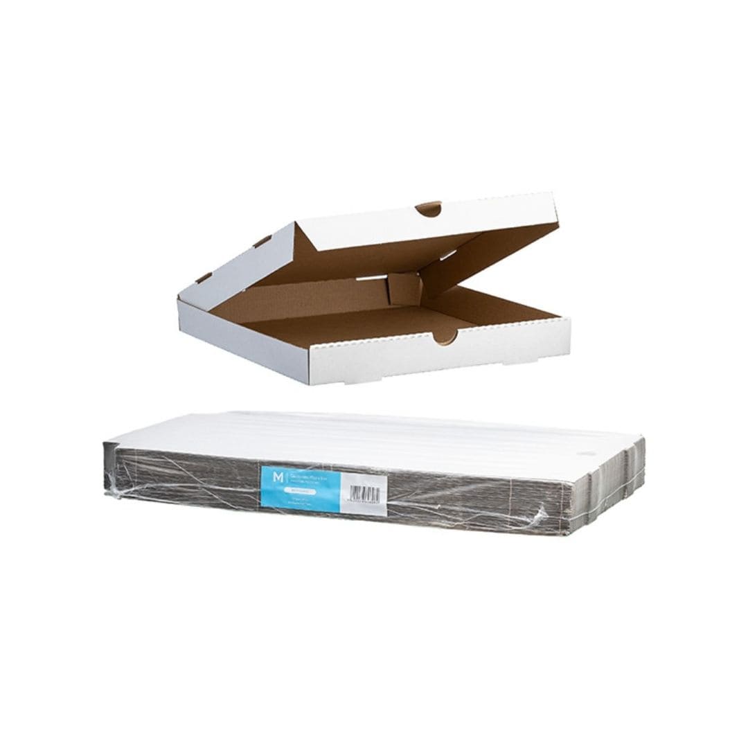 White cardboard pizza box 12 inch 304x304x40mm 50 boxes per pack