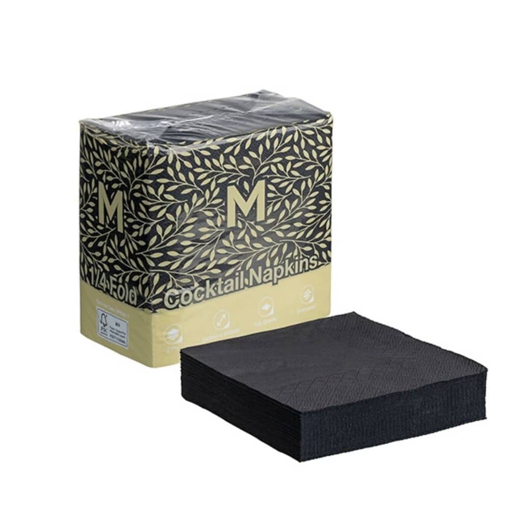 Embossed black cocktail napkins 240x240mm 2 ply FSC Mix