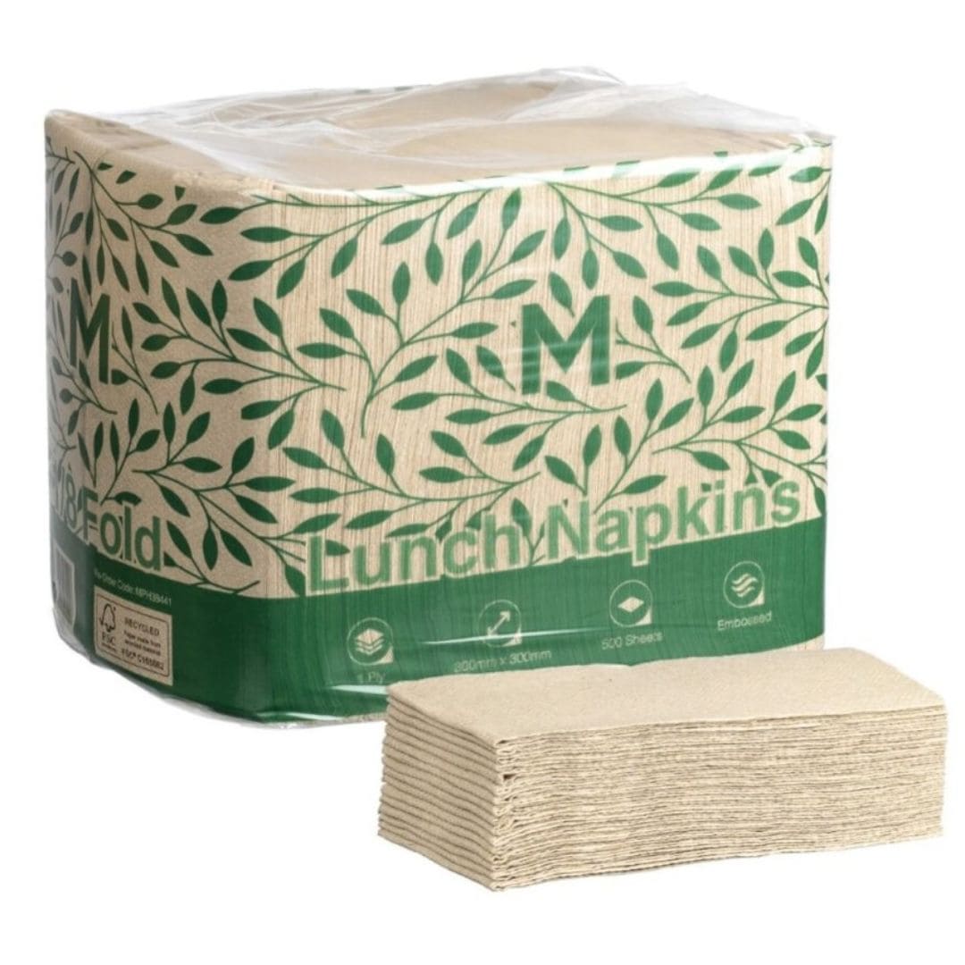 Brown embossed lunch napkins 300x300mm 1 ply FSC Recycled 1/8 fold