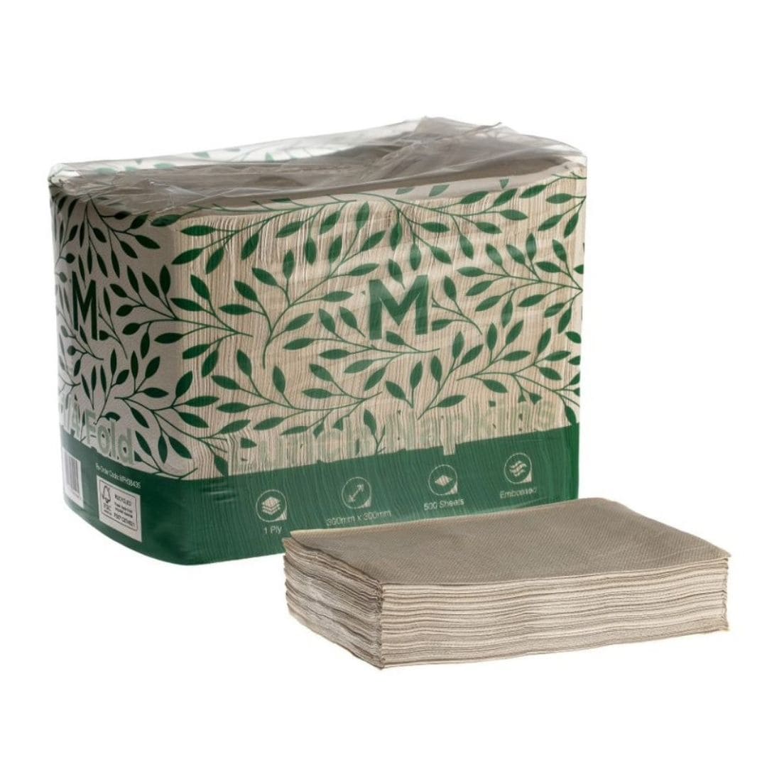 Brown quilted lunch napkins 300x300mm 2 ply FSC Recycled 1/4 fold 1200 per box