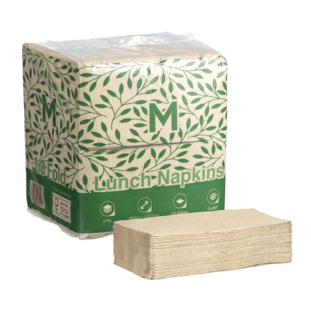 Brown quilted lunch napkins 300x300mm 2 ply FSC Recycled 1/8 fold 1200 per box