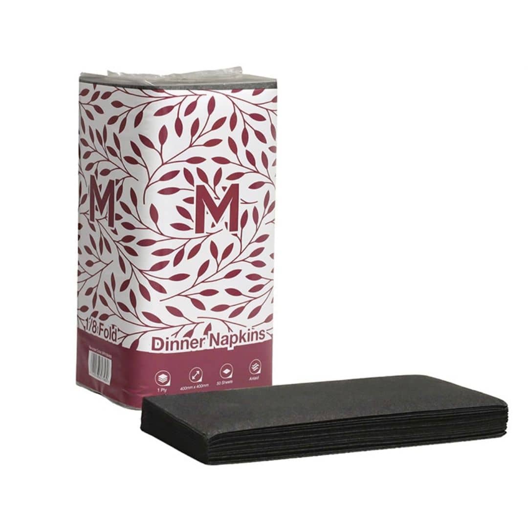 Black airlaid dinner napkins 400x400mm 1 ply FSC Mix