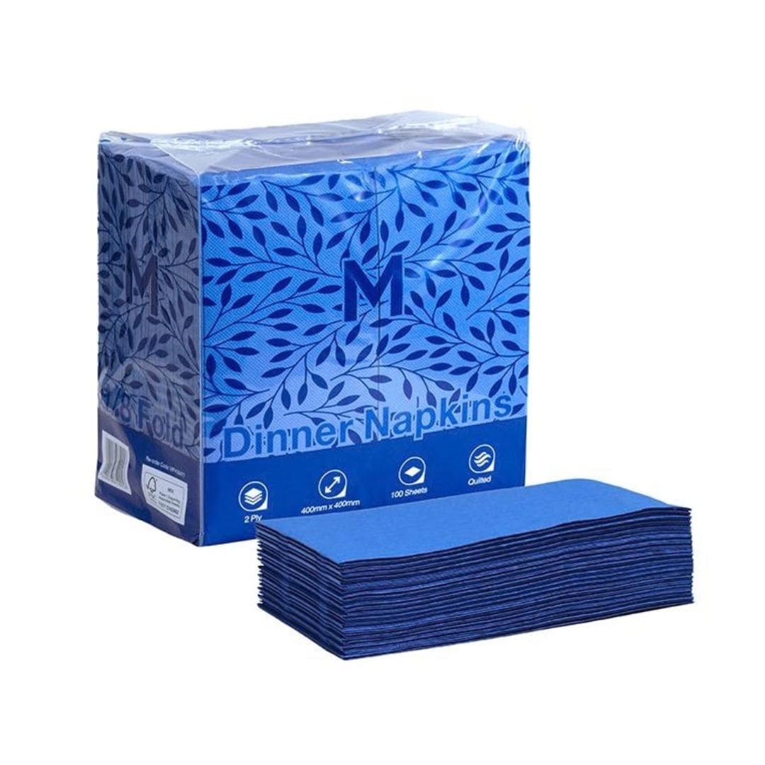 Blue quilted dinner napkins 400x400mm 2 ply FSC Mix 1/8 fold 800 per box