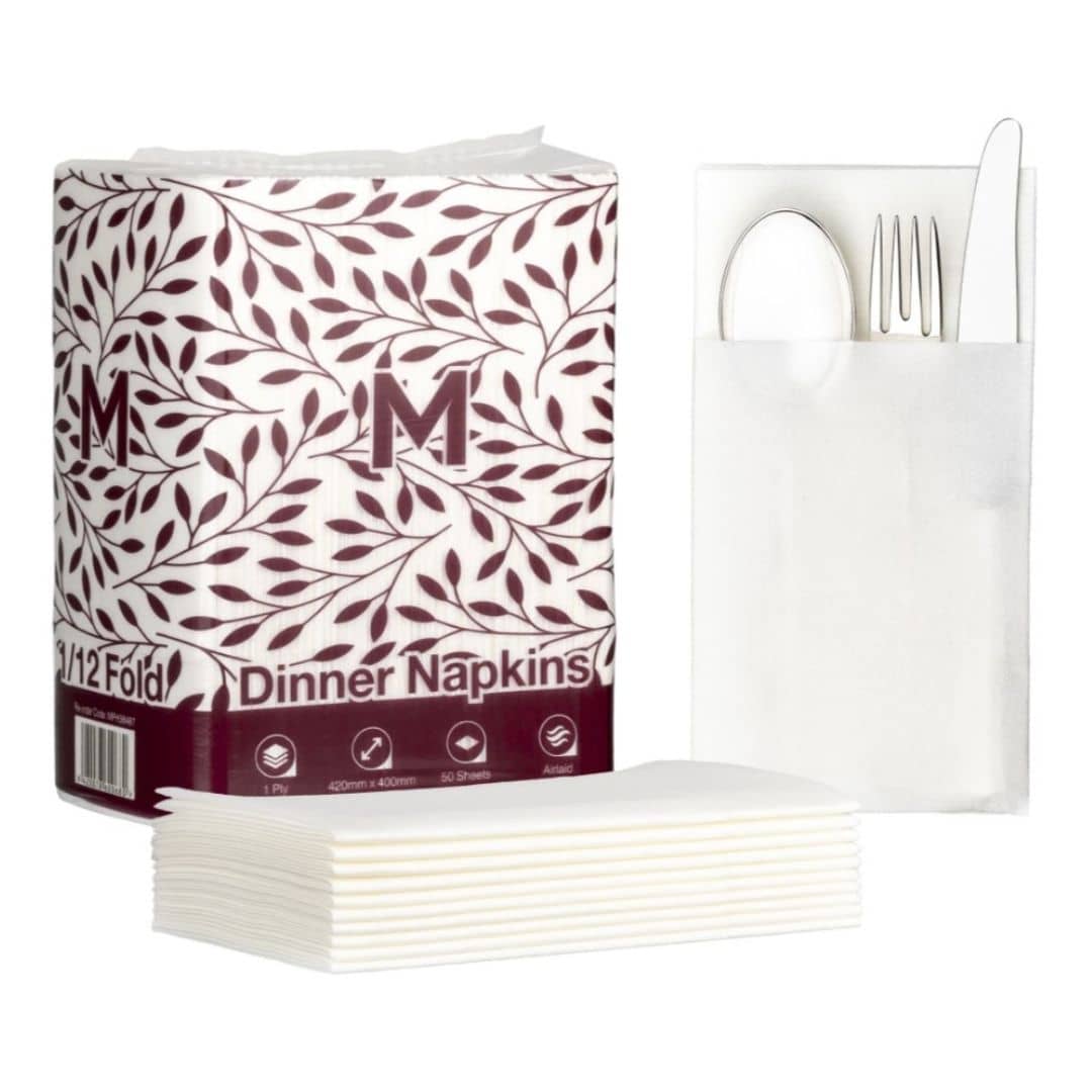 White pocket fold airlaid dinner napkins 420x400mm FSC Mix