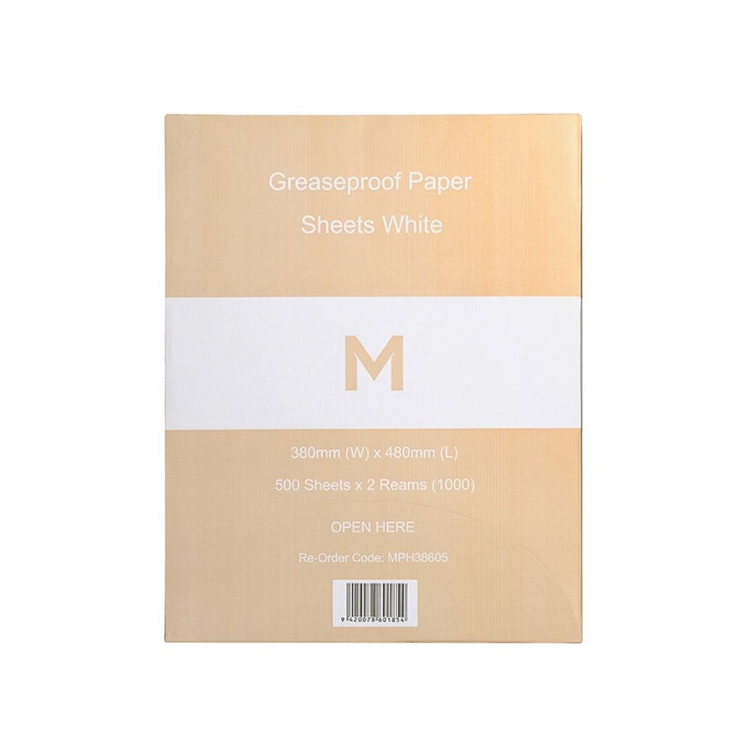 White greaseproof paper sheets 380x480mm 40gsm 2 packs per box