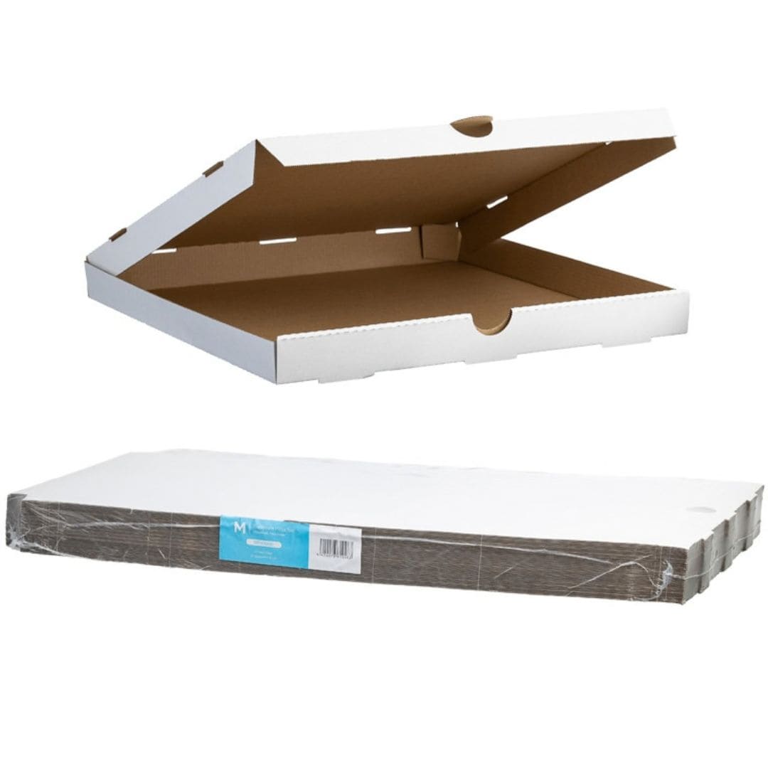 White cardboard pizza box 18 inch 456x456x40mm 50 boxes per pack