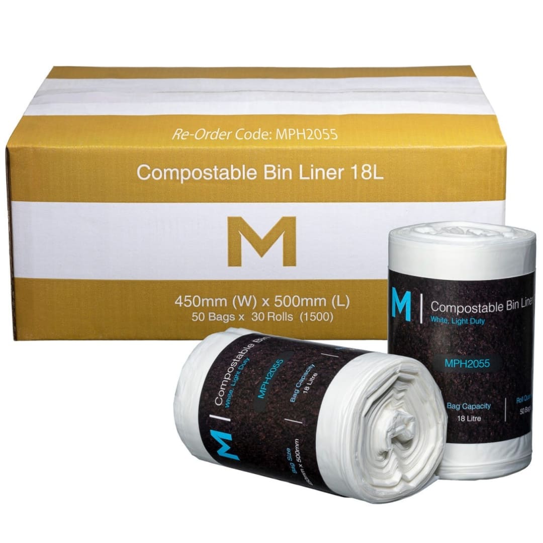 POR Compostable Bin Liner 18L - White, 450mm x 500mm x 15mu - 1500 Bags/Box