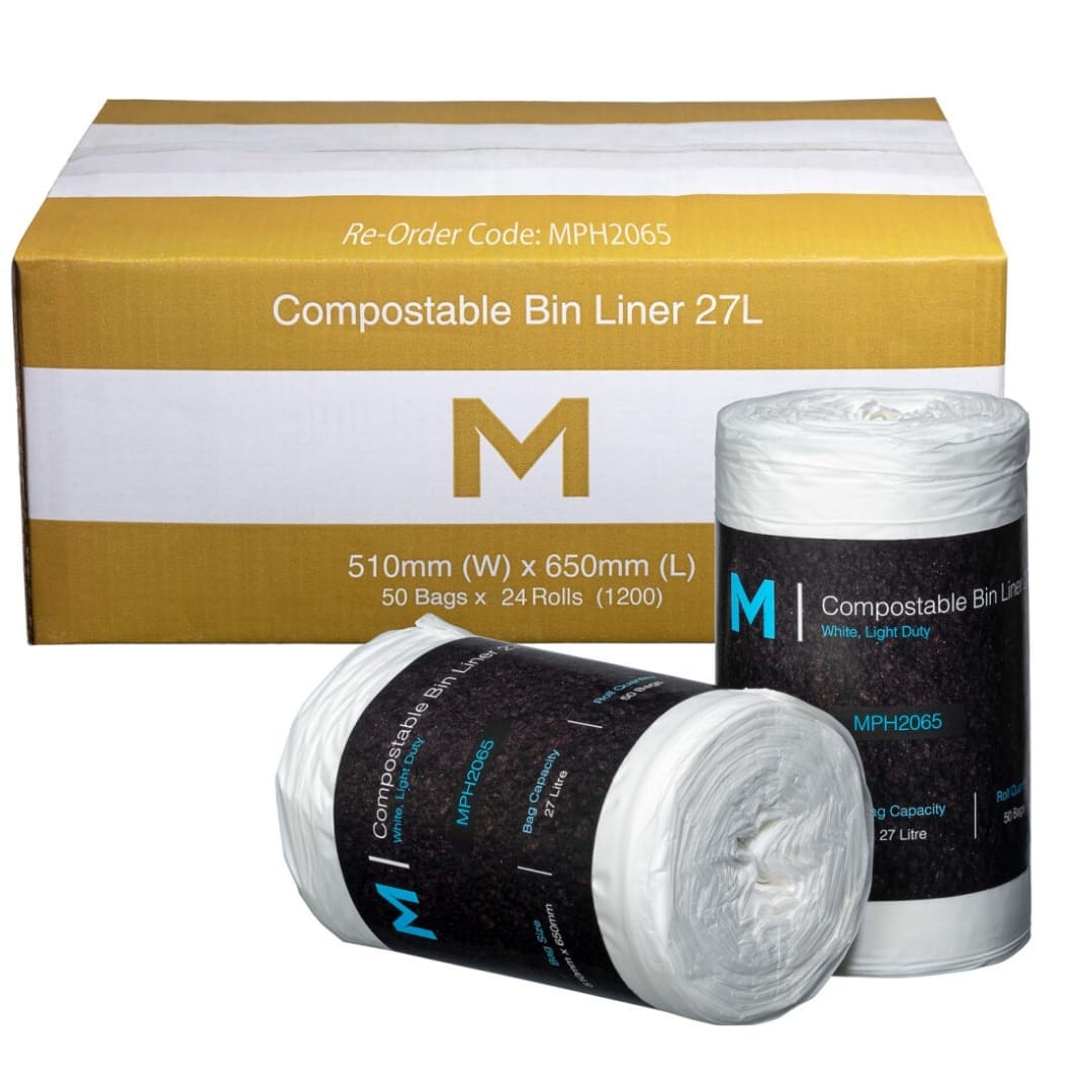 POR Compostable Bin Liner 27L - White, 510mm x 650mm x 15mu - 1200 Bags/Box