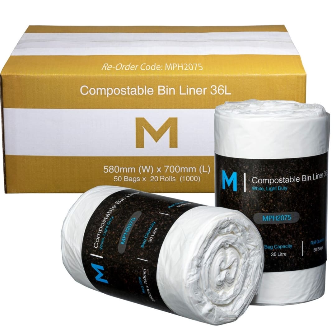 POR Compostable Bin Liner 36L - White, 580mm x 700mm x 15mu - 1000 Bags/Box