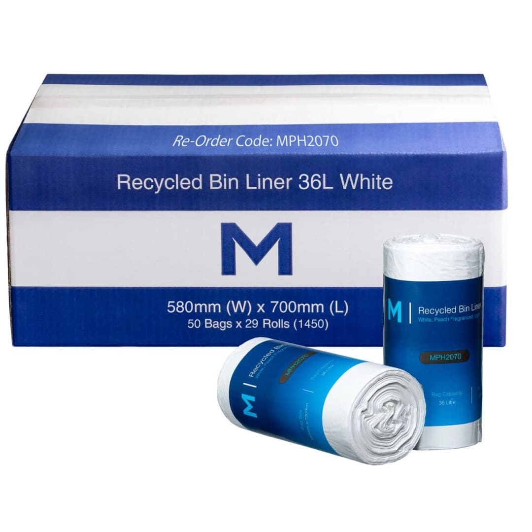 POR Recycled Bin Liner 36L - White, 580mm x 700mm x 15mu - 50 Bags/Roll