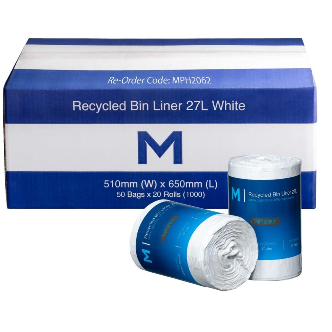 POR Recycled Bin Liner w/Handles 27L - White, 510mm x 650mm x 15mu - 1000 Bags/Box