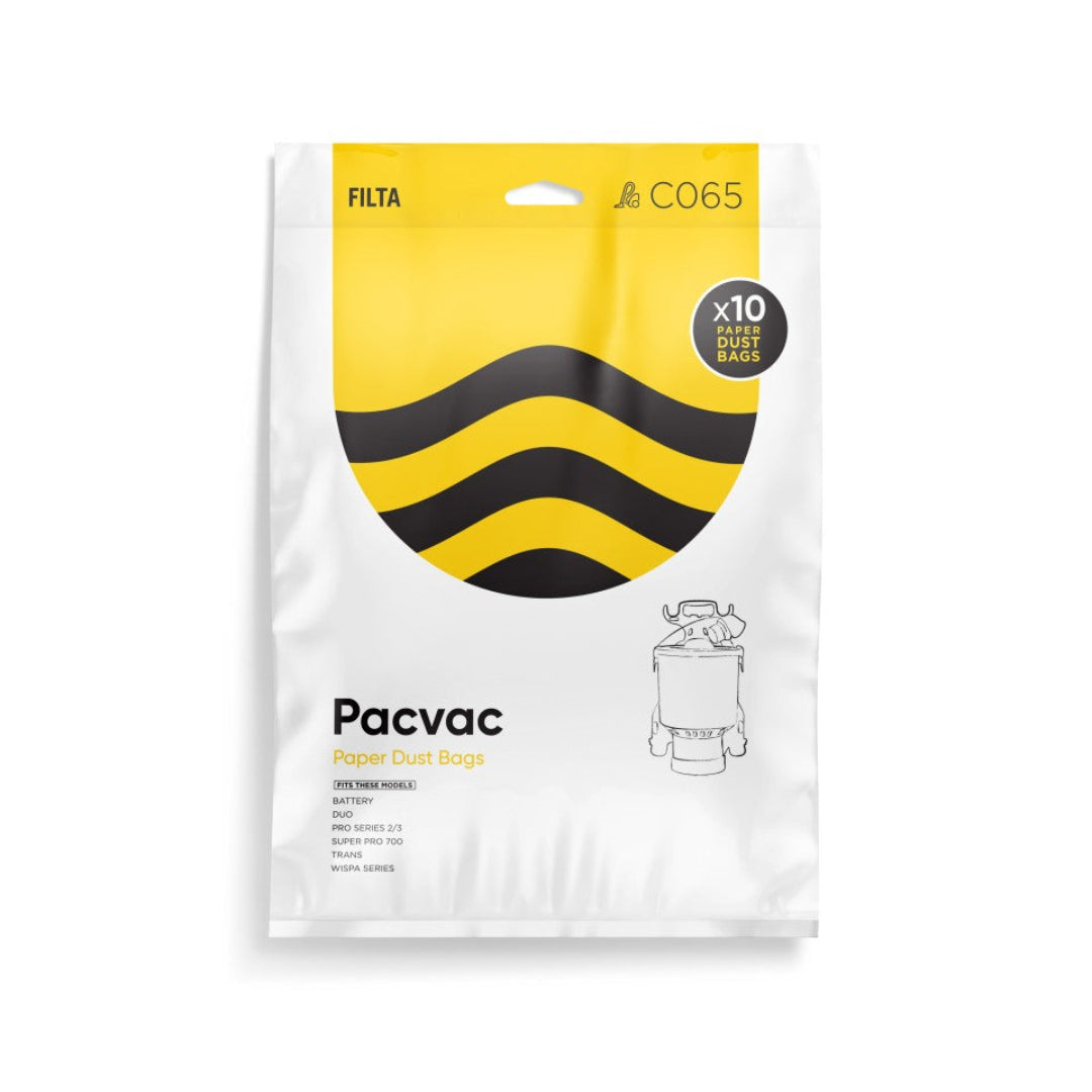Filta Pacvac Superpro Paper Vacuum Cleaner Bags Brown (C065) - Pack of 10 Bags