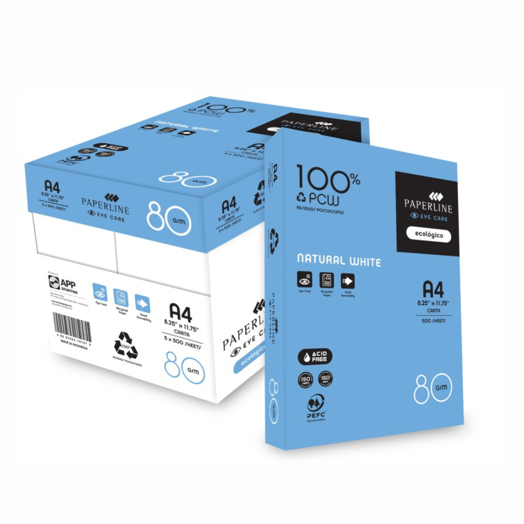 Paperline 100% Recycled Copy Paper A4, 80gsm, White Ream 500 Sheets - 5 Reams/Box 2