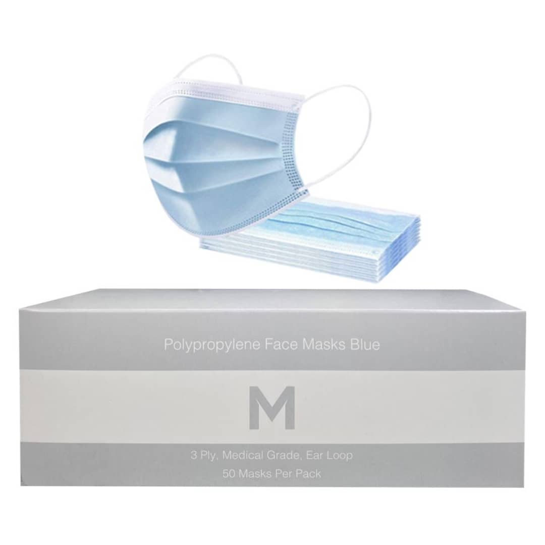 Polypropylene Medical Face Masks - Blue, 3 Ply, Ear Loop Design - 900 Masks/Box