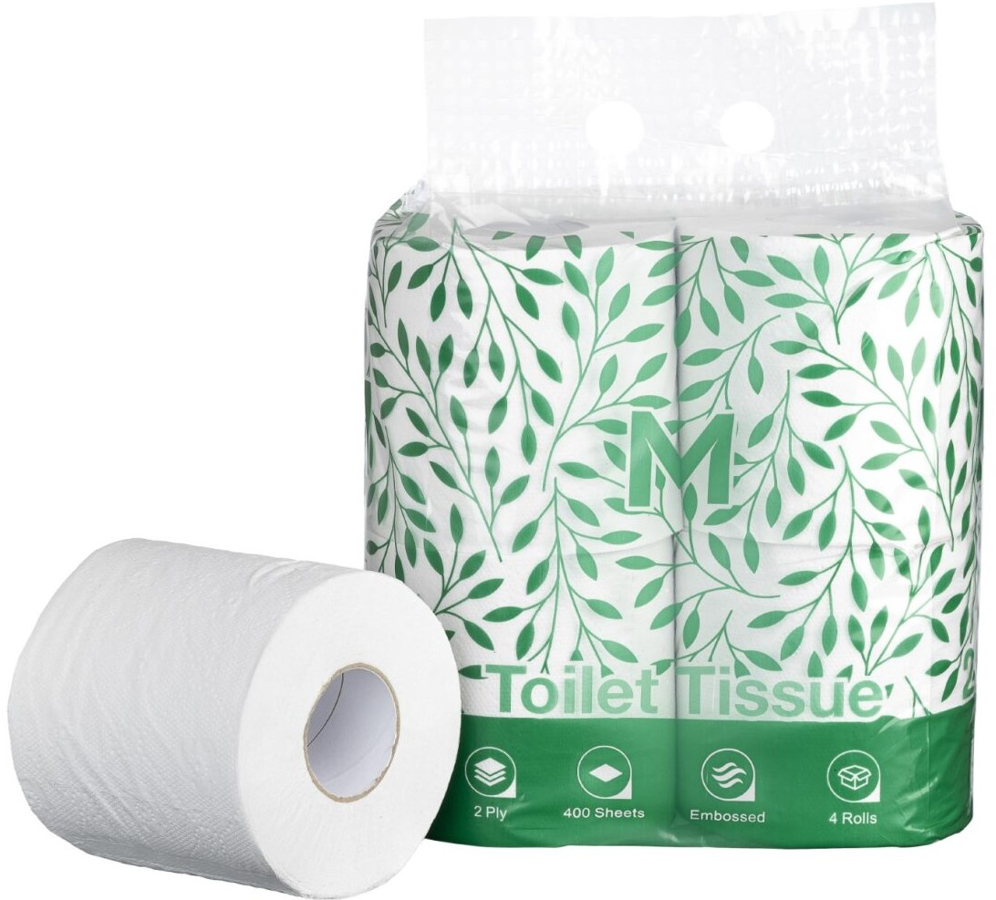 Recycled Unwrapped Toilet Tissue Boxed - White, 2 Ply, 400 Sheets, 4 P ...