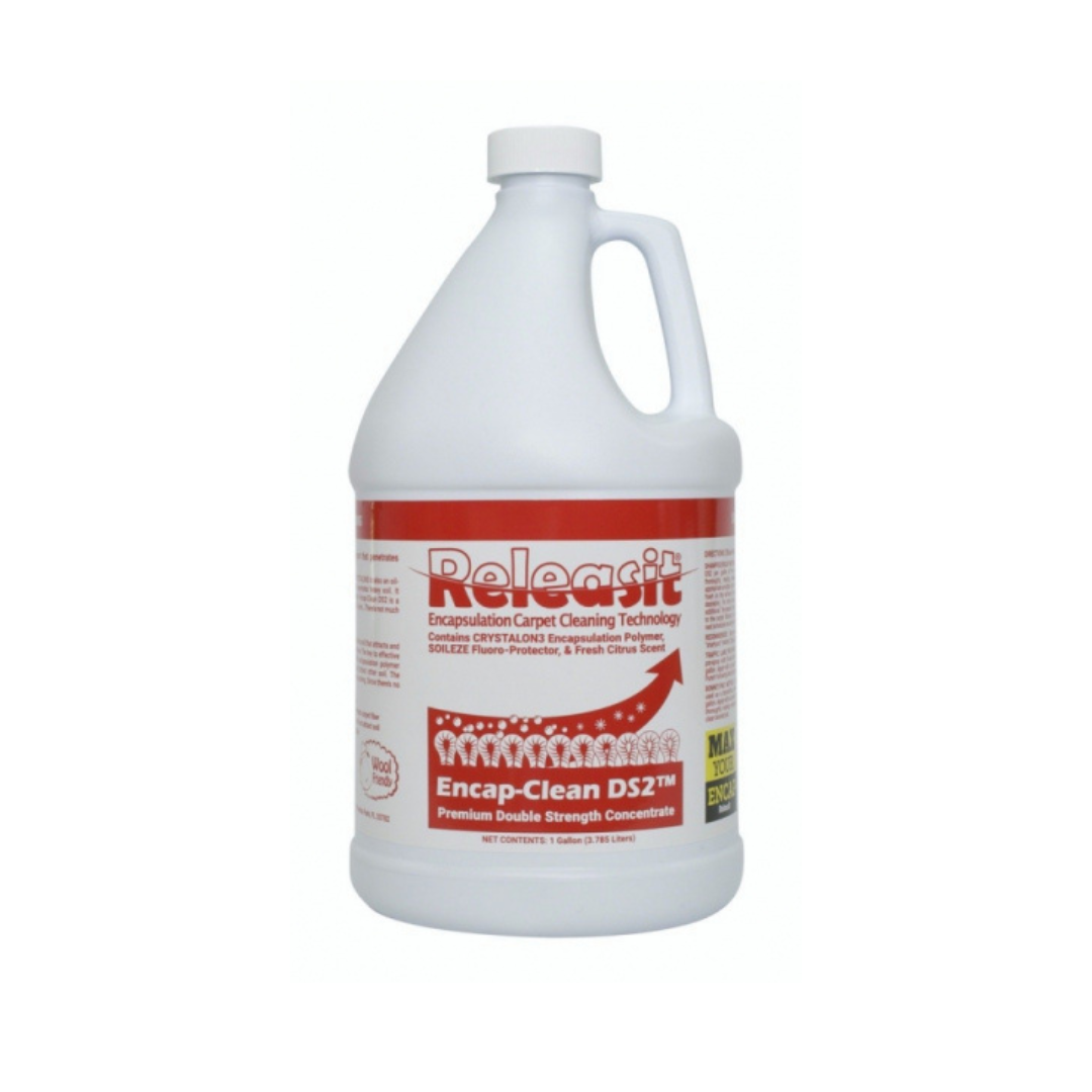 Releasit Encaps Clean DS2 encapsulation carpet cleaning detergent in a white gallon container