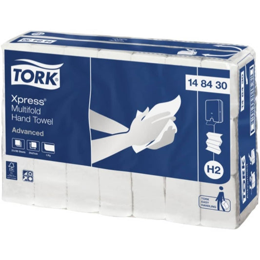 Tork Hand Towel Xpress Multifold Slimline Advanced - 1 Ply 148430 H2 185 Sheets - Carton of 21 Packs