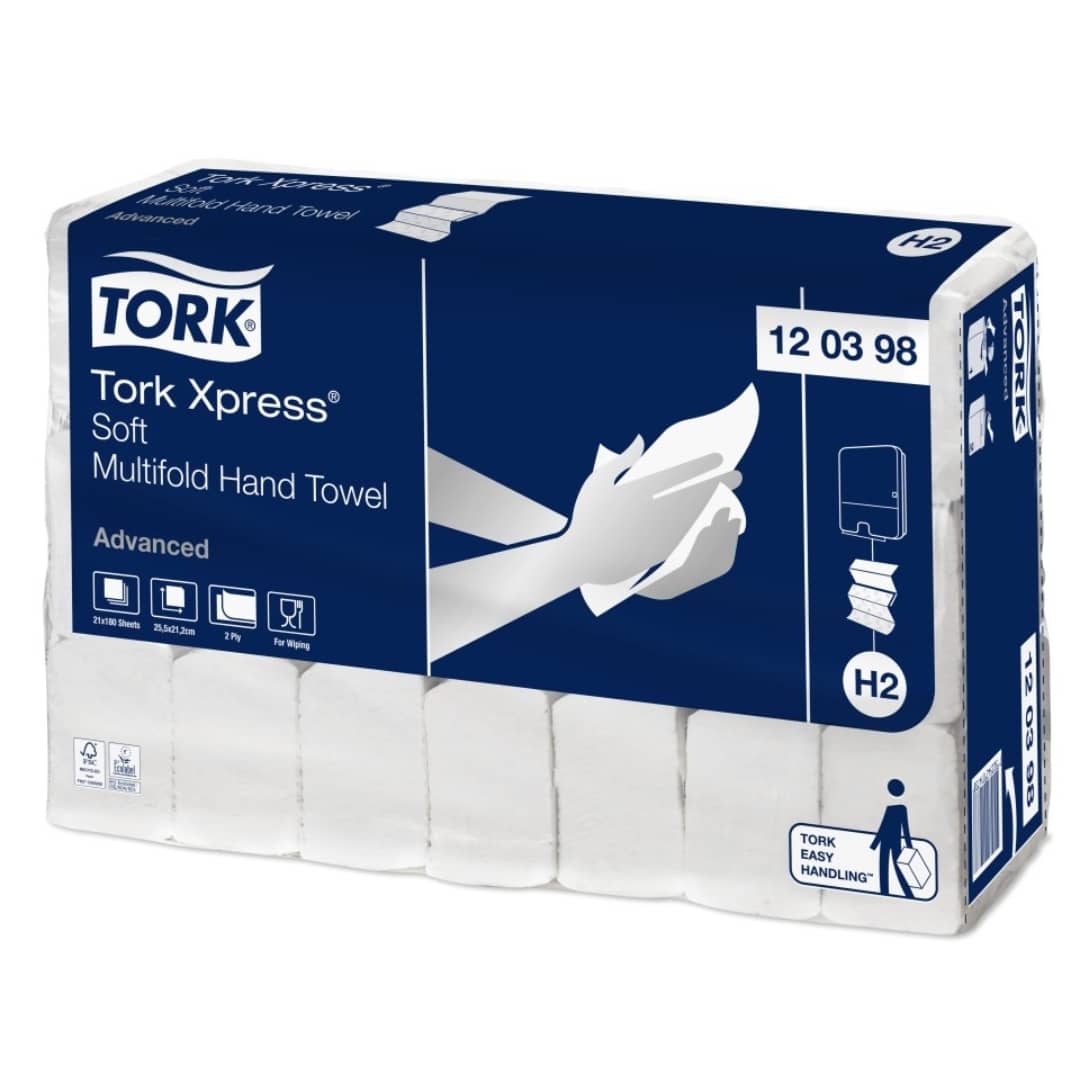 Tork Hand Towel Xpress Multifold Soft Advanced 2Ply 120289/120398 H2 180 Sheets White - Carton of 21 Packs
