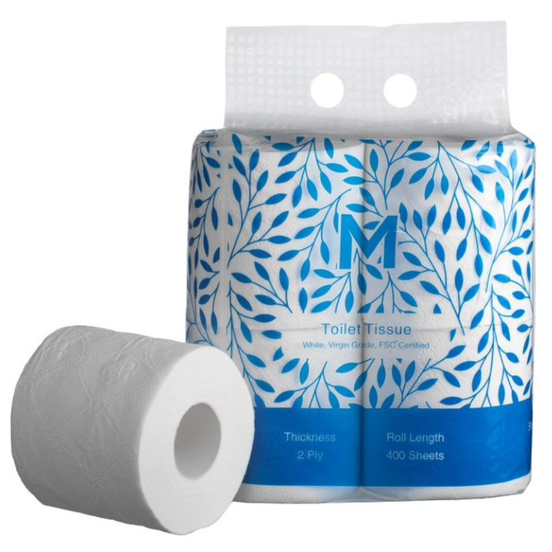 Unwrapped Toilet Tissue Boxed - White, 2 Ply, 400 Sheets, 4 Pack, FSC® Mix - 48 Rolls/Box
