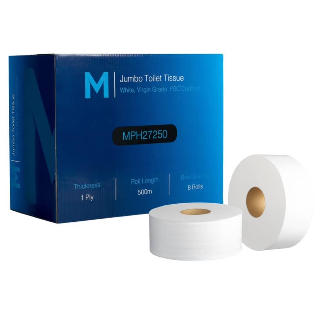 Virgin Jumbo Toilet Tissue Boxed - White, 1 Ply, 500m, FSC® Mix - 8 Rolls/Box