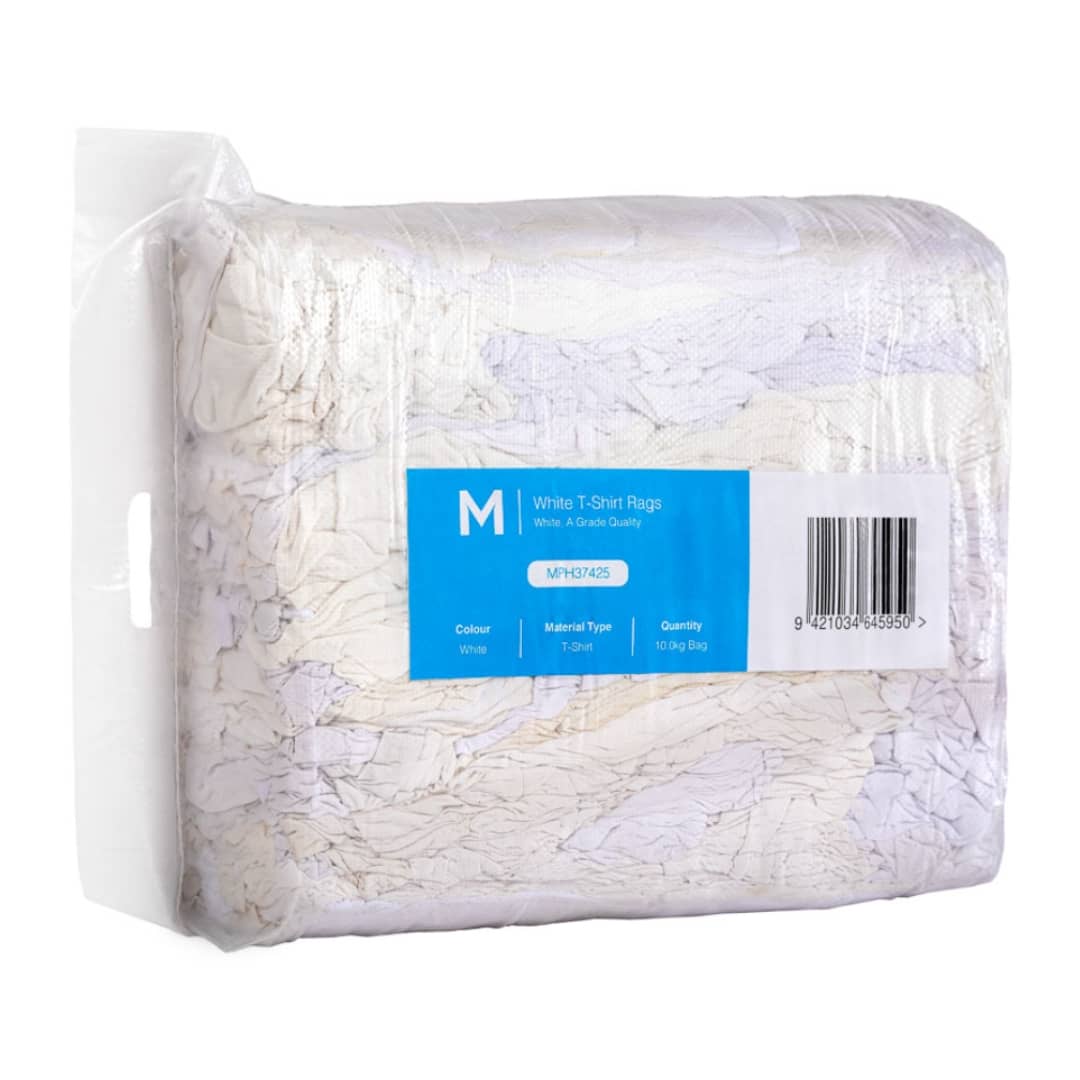 White T Shirt Rags - White 10.0kg Compressed Bag