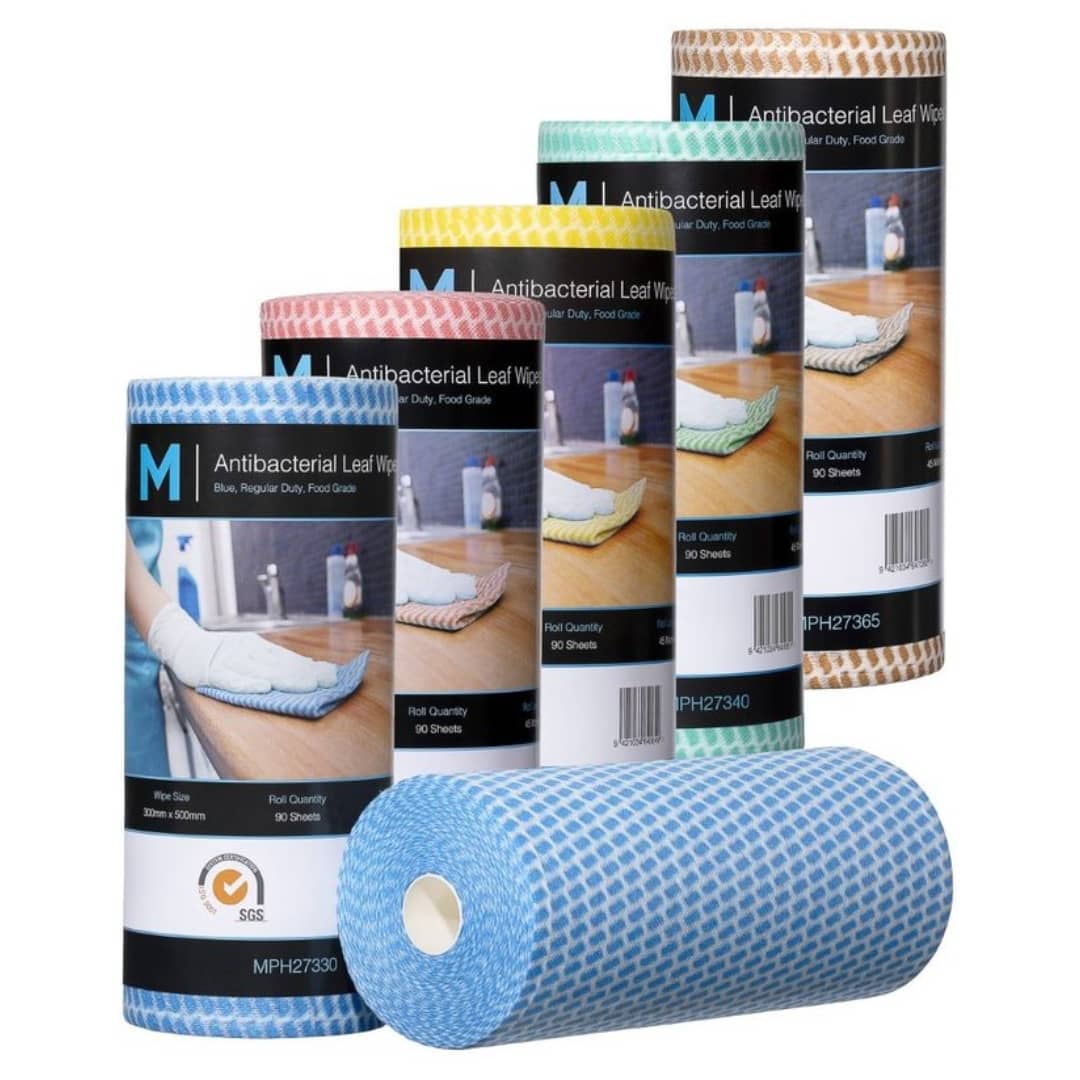 Antibacterial Leaf Wipes - 300mm x 500mm, 90 Sheets, 60gsm - 4 Rolls/Box