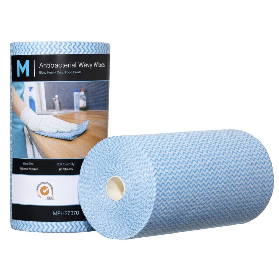 Antibacterial Wavy Wipes - Blue 300mm x 500mm 90 Sheets 80gsm