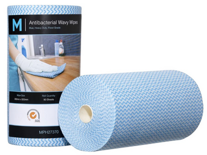 Antibacterial Wavy Wipes - 300mm x 500mm, 90 Sheets, 80gsm - 4 Rolls/Box